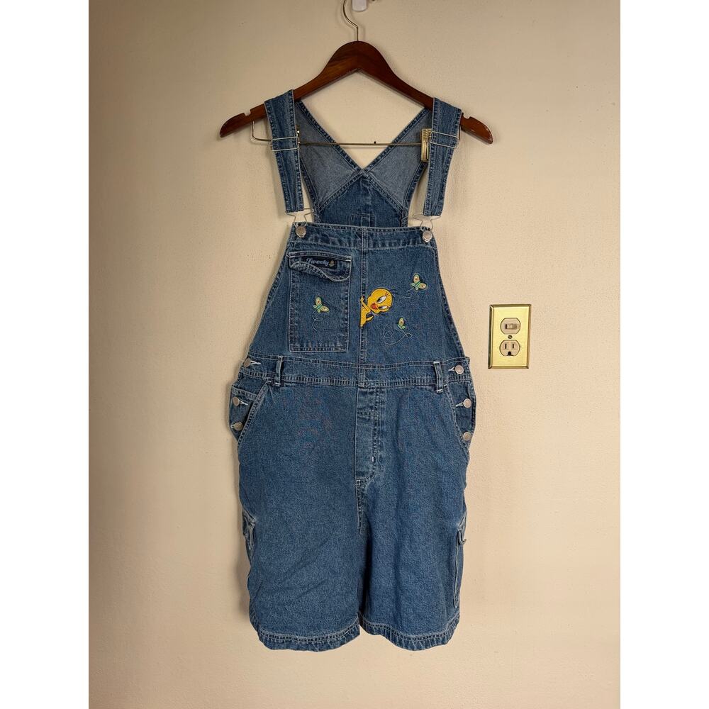 Vintage Looney Tunes Tweety Bird Denim Jean Overall Romper